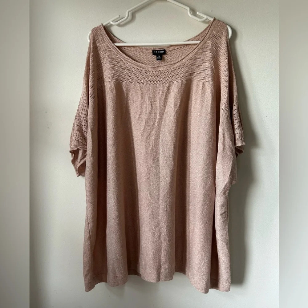 Torrid‎ Pale Pink  Shimmer Pointelle Cold Shoulder Dolman Top